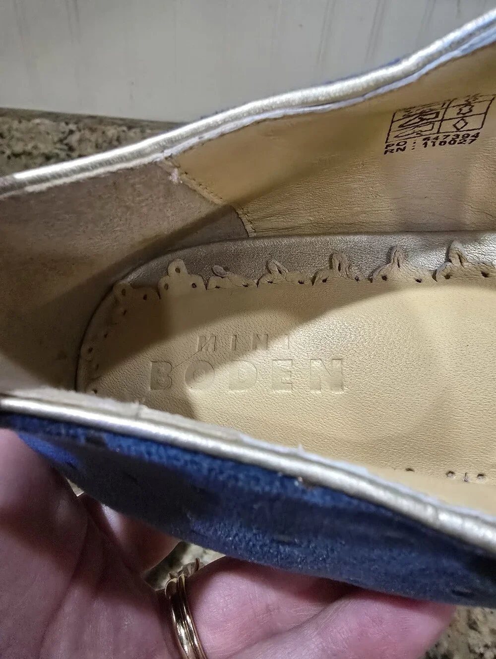 Mini Boden Blue Velvet Polka Dot Mary Jane Flats Size 37 (5.5)